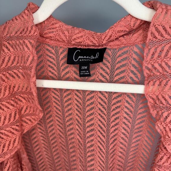 Vintage Connected Apparel Ruffle Cardigan, Y2K Pink Leaf-Patterned Flowy Blouse - Picture 2 of 6